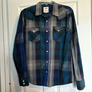 Levi’s men’s blue long sleeve pearl snap western shirt size medium